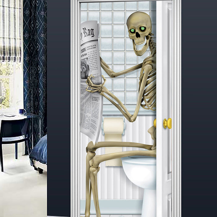 Creative 3D Door Sticker For Halloween Skull Newspaper Reading