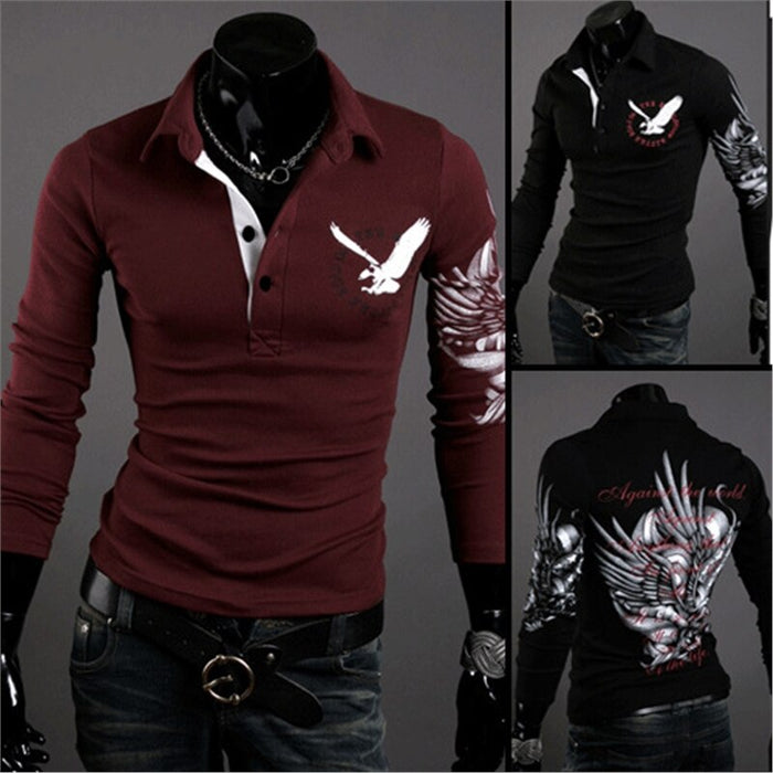 Men's Long Sleeve T-shirt with Printed Lapel