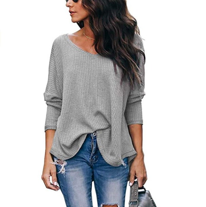 Women's Autumn Loose-fitting Lightweight Thin Large V-neck Plus Size Long-sleeved Sweater