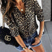 European And American Style Women Printed Leopard Button Women's Long-sleeve Blouse