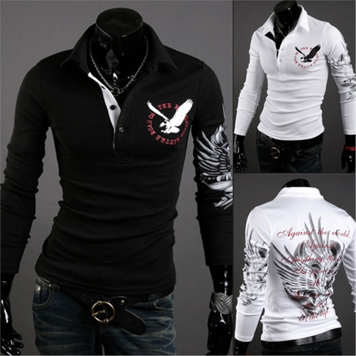 Men's Long Sleeve T-shirt with Printed Lapel