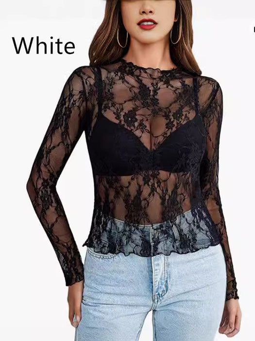 Women's Mesh Top Long Sleeve Transparent