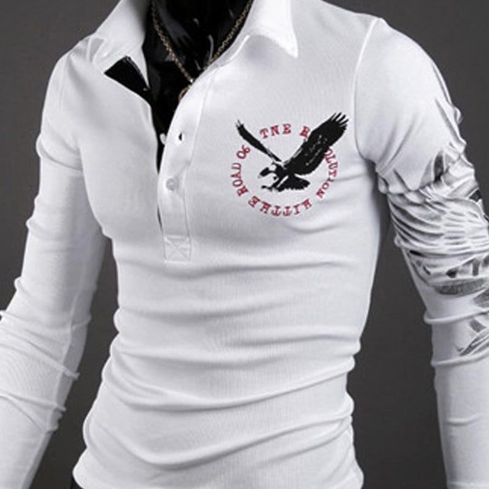 Men's Long Sleeve T-shirt with Printed Lapel