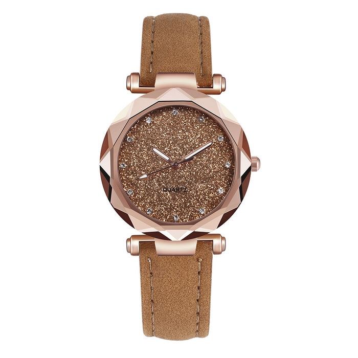 Casual Women Romantic Starry Sky Wrist Watch Leather Rhinestone Designer Ladies Clock