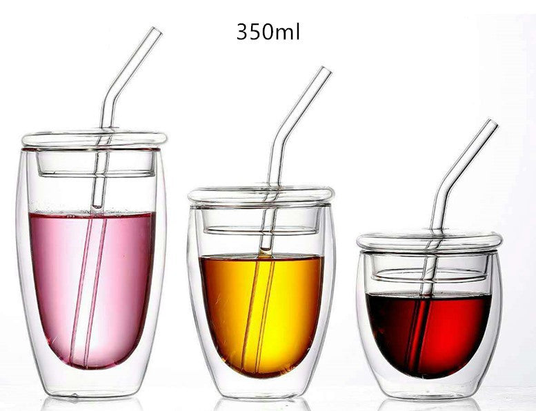 High Borosilicate Glass Double-layer Insulated Cup With Lid Straw