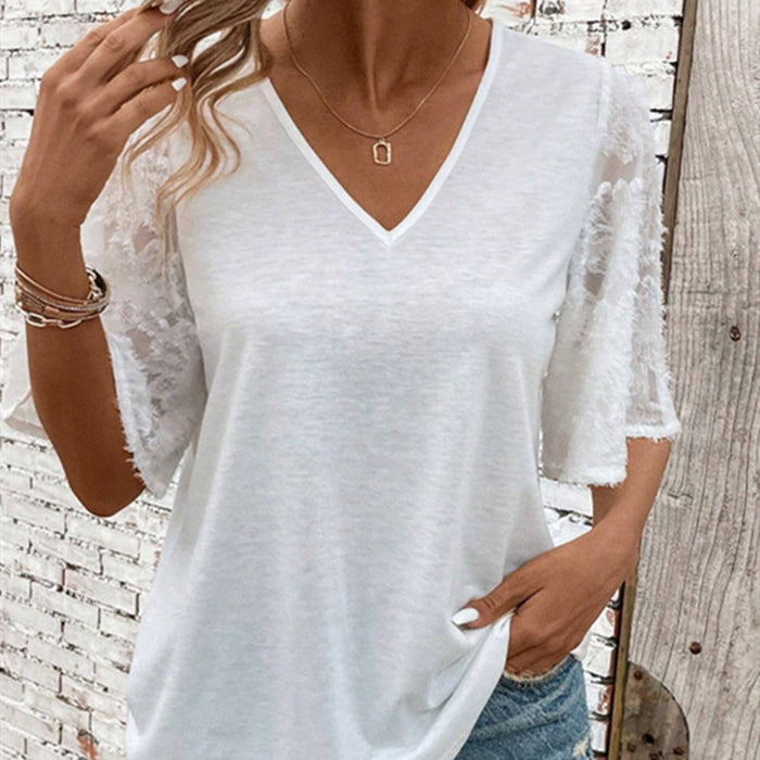 Women's V-neck Lace Lace Loose T-shirt