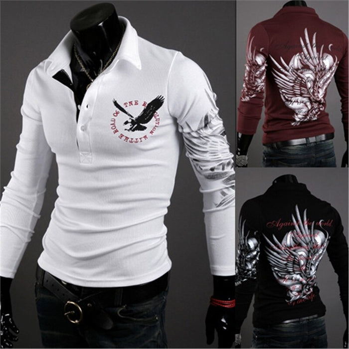 Men's Long Sleeve T-shirt with Printed Lapel