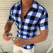 PLAID T SHIRT MENS ZIPPER SHORT SLEEVE SHIRTS SUMMER MEN CLOTHING