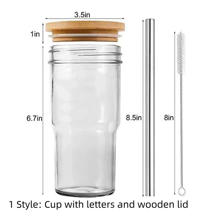 Car Straw Milky Tea Cup With Wooden Lid Glass