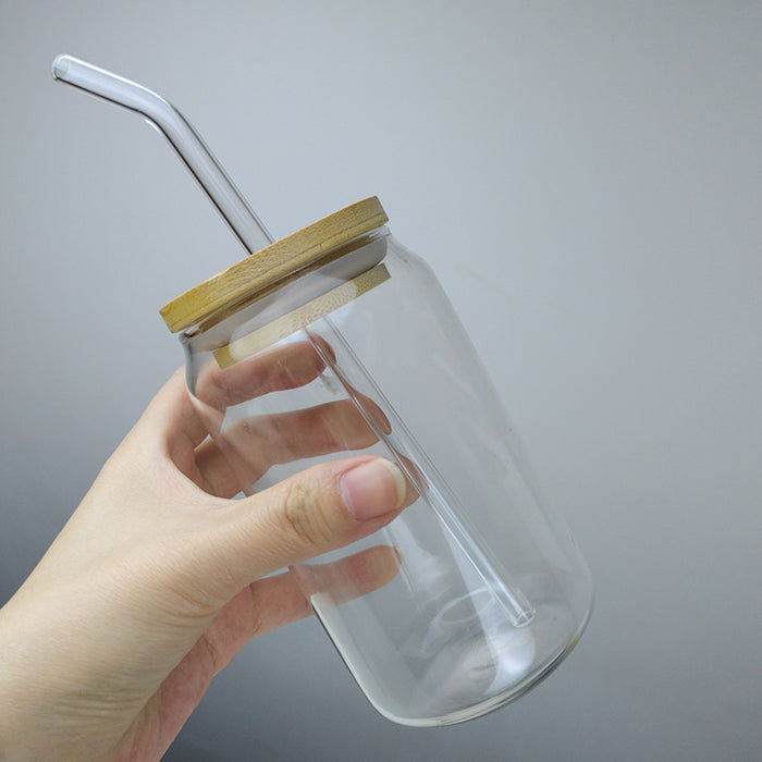 Straw Borosilicate Glass With Bamboo Lid 350ml