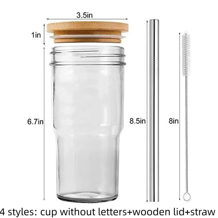 Car Straw Milky Tea Cup With Wooden Lid Glass