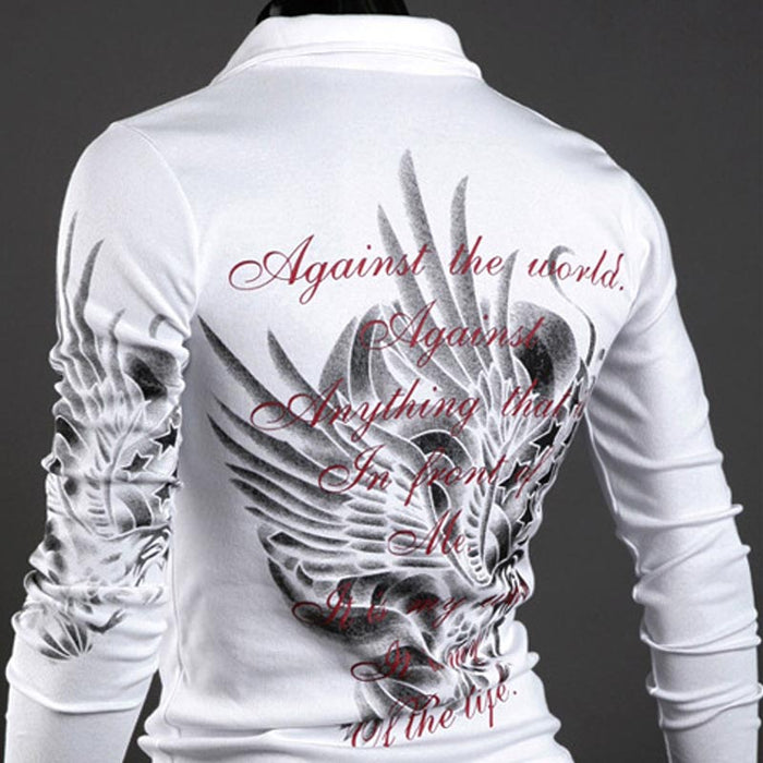 Men's Long Sleeve T-shirt with Printed Lapel