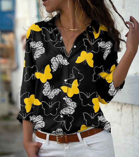 Autumn New Butterfly Print Long-sleeved Shirt For Women