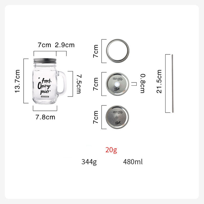 Retro Simple Glass With Lid Ins Mason Bottle Rooster Cup Milk Tea Large Capacity Straw Cold Tea
