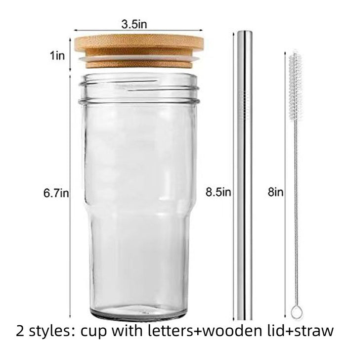 Car Straw Milky Tea Cup With Wooden Lid Glass