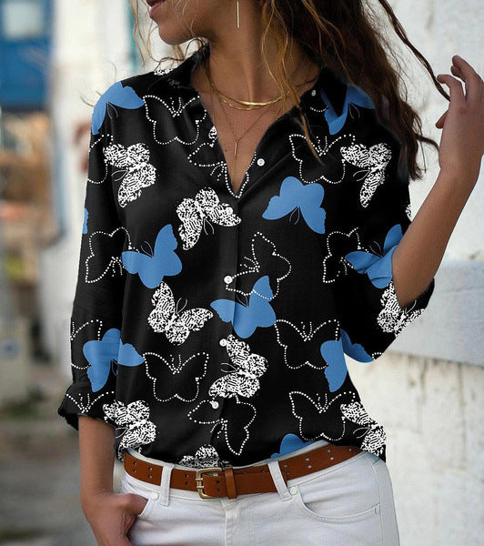 Autumn New Butterfly Print Long-sleeved Shirt For Women