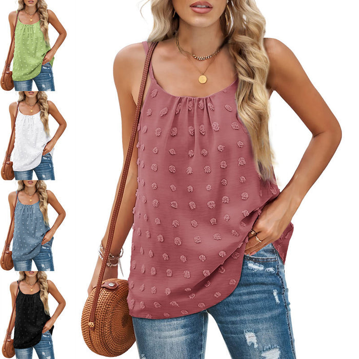 Women's Round Neck Pompon Sleeveless Adjustable Camisole