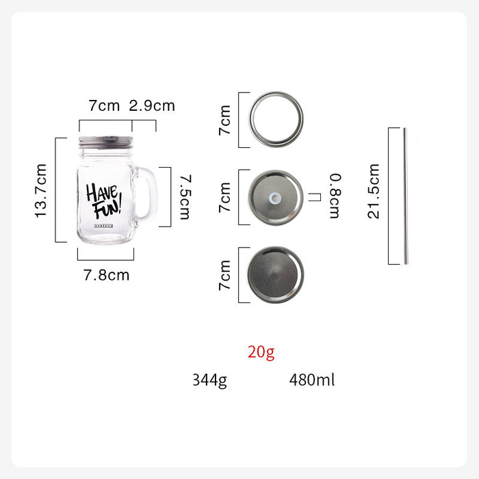 Retro Simple Glass With Lid Ins Mason Bottle Rooster Cup Milk Tea Large Capacity Straw Cold Tea