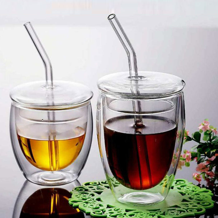 High Borosilicate Glass Double-layer Insulated Cup With Lid Straw