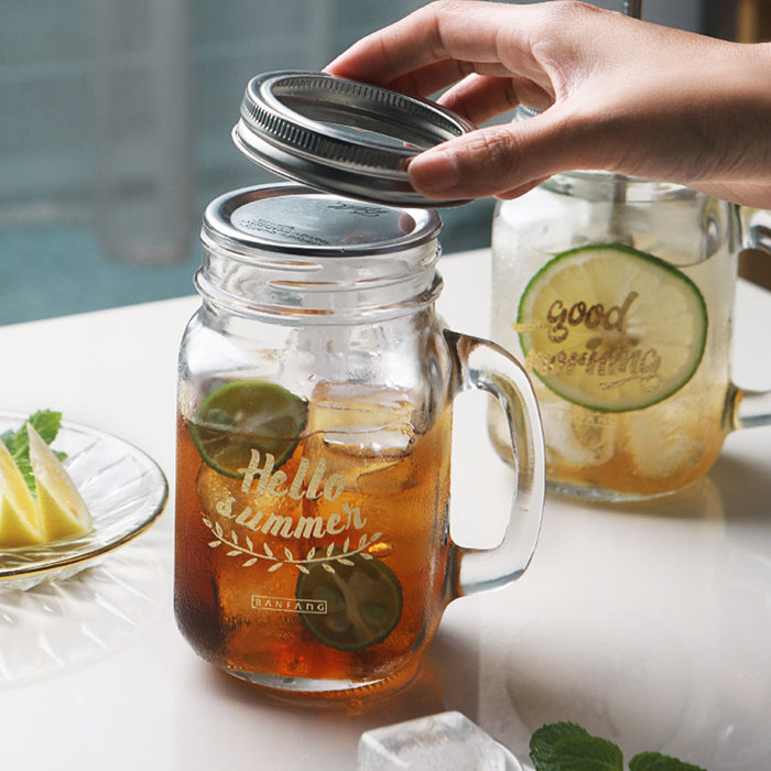 Retro Simple Glass With Lid Ins Mason Bottle Rooster Cup Milk Tea Large Capacity Straw Cold Tea