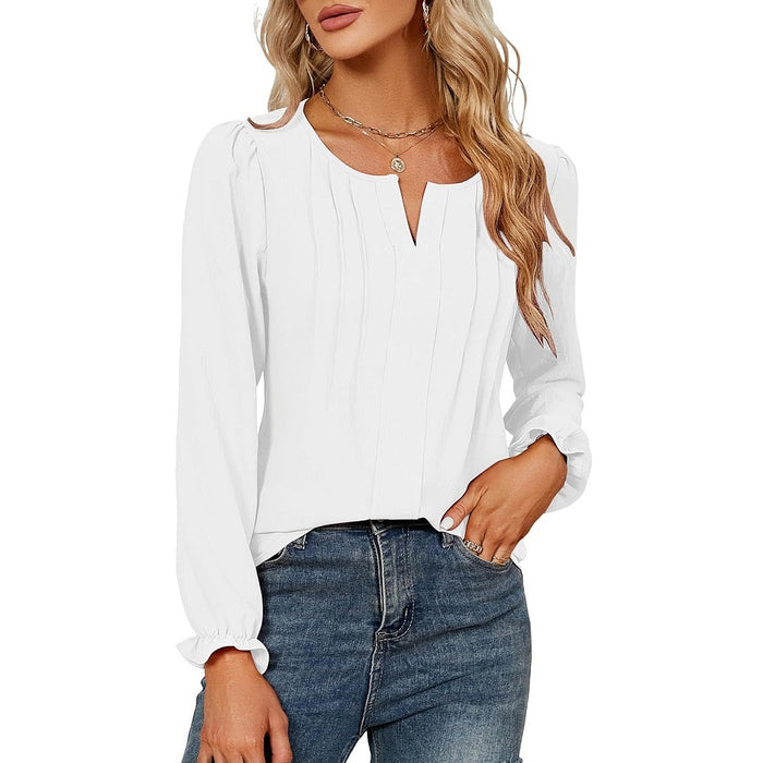 Women's V-neck Long Sleeve Stripes Top