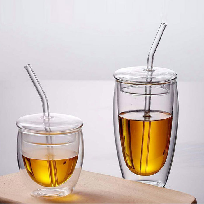 High Borosilicate Glass Double-layer Insulated Cup With Lid Straw