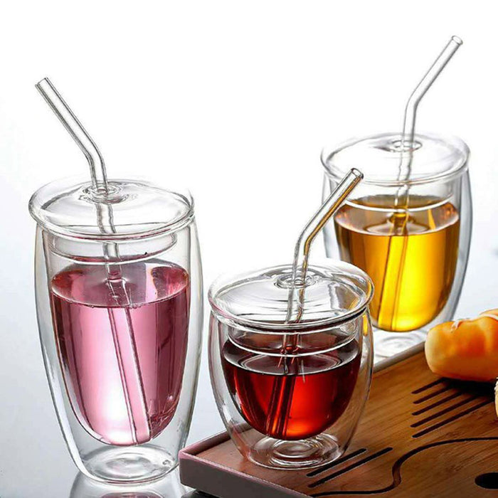 High Borosilicate Glass Double-layer Insulated Cup With Lid Straw